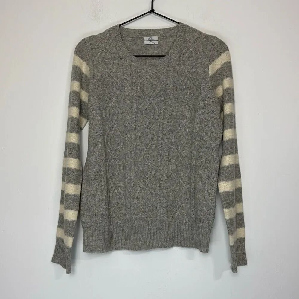 Madewell Wallace Lambs Wool Cable Knit Stripe Sleeve Sweater M